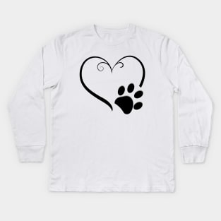 Dog paw print with heart symbol Kids Long Sleeve T-Shirt